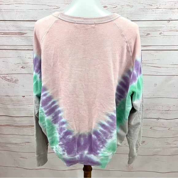 Daydreamer by Free People Flying V Varsity Tie-Dye Pullover Sweatshirt Pink - Picture 7 of 9